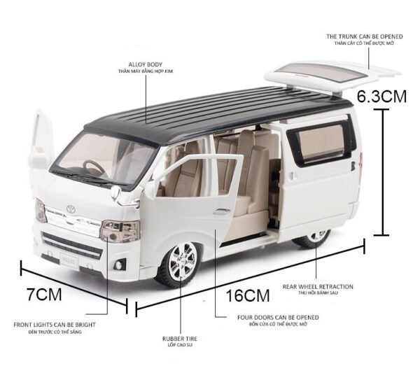 High Simulation 132 Toyota Hiace Alloy Die-Cast Model MPV Vehicle With Sound And Light functions